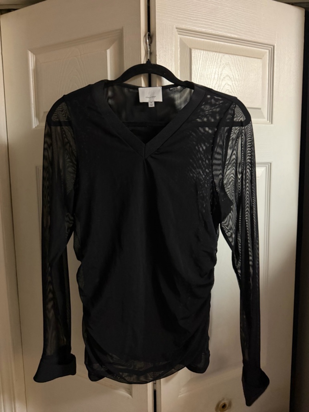 cinq a sept Black Long Sleeve Mesh Inset V-Neck Top